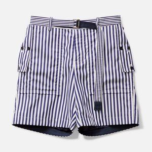 SACAI THOMAS MASON COTTON POPLIN SHORTS Vertical  Stripe Print - Integrated Belt
